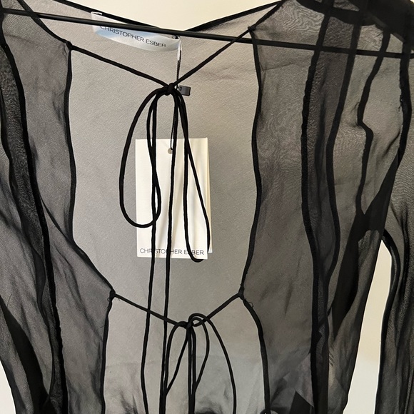 Christopher Esber Ruffled Tie Silk Shirt AU size 6 Black NWT - Picture 8 of 10